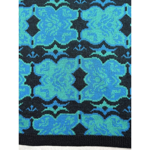 Vintage Herald House Sweater Mens Large Blue Green Black Acrylic Knit USA 80s - Picture 4 of 14